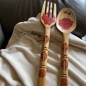 Vintage Hawaiian Giant Wood Fork and Spoon Kitchen Decor